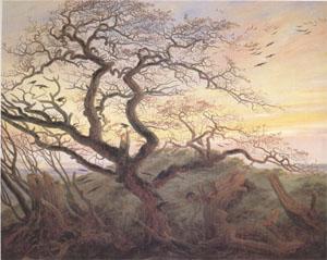 Caspar David Friedrich Tree with Crows Tumulus(or Huhnengrab) beside the Baltic Sea with Rugen Island in the Distance (mk05)